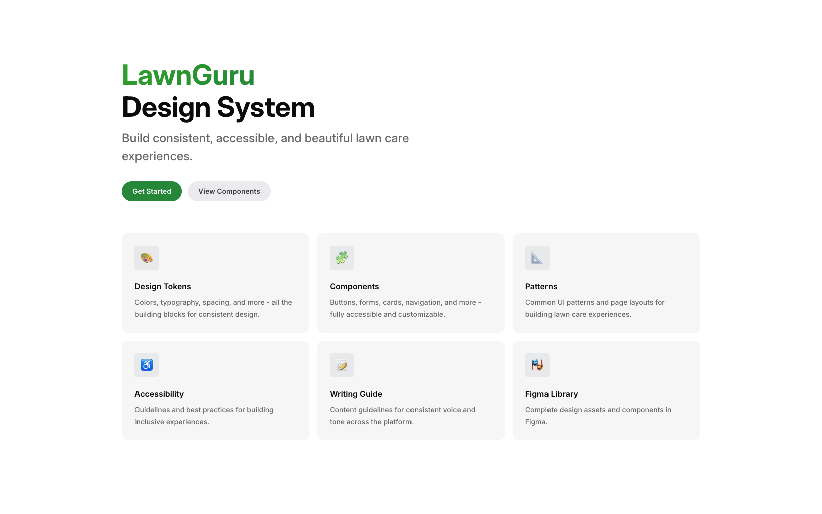 Automated Design System project preview for LawnGuru